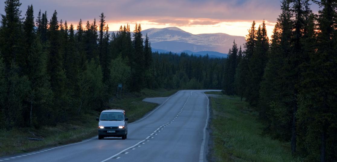 Driving under the midnight sun in Sweden